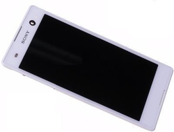 Přední kryt Sony Xperia C3 D2533, Dual D2503 White / bílý + LCD + dotyková deska, Originál