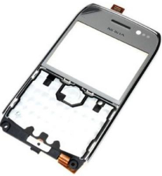 Přední kryt Nokia E6-00 Silver / stříbrný + dotyková deska, Originál