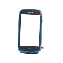 Přední kryt Nokia Lumia 610 Blue Cyan / modrý + dotyková deska, Originál